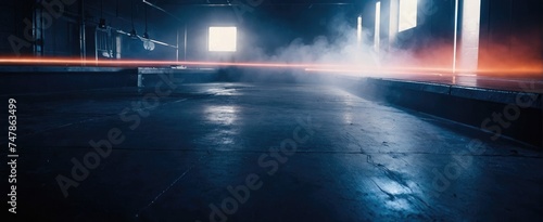  Abstract Dark Blue Background Street and Studio Neon Lights, Spotlights, and Subtle Smoke