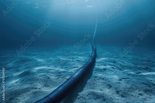 An enormous pipe stretching across the open ocean, standing as a remarkable engineering feat, Undersea internet cables shown in a minimalist fashion, AI Generated