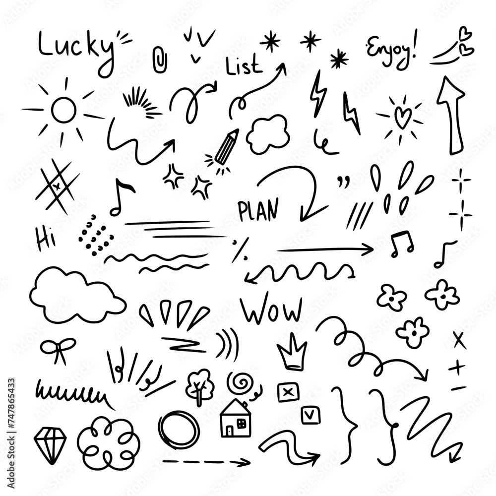 Hand drawn arrow vector icons set sketch arrow design for business plan and education