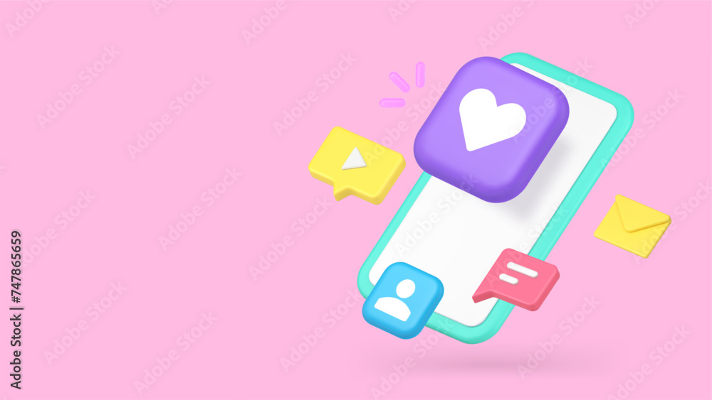 Dating smartphone application love mail chatting profile banner copy space 3d icon realistic vector Dating smartphone application love mail chatting profile banner copy space 3d icon realistic vector