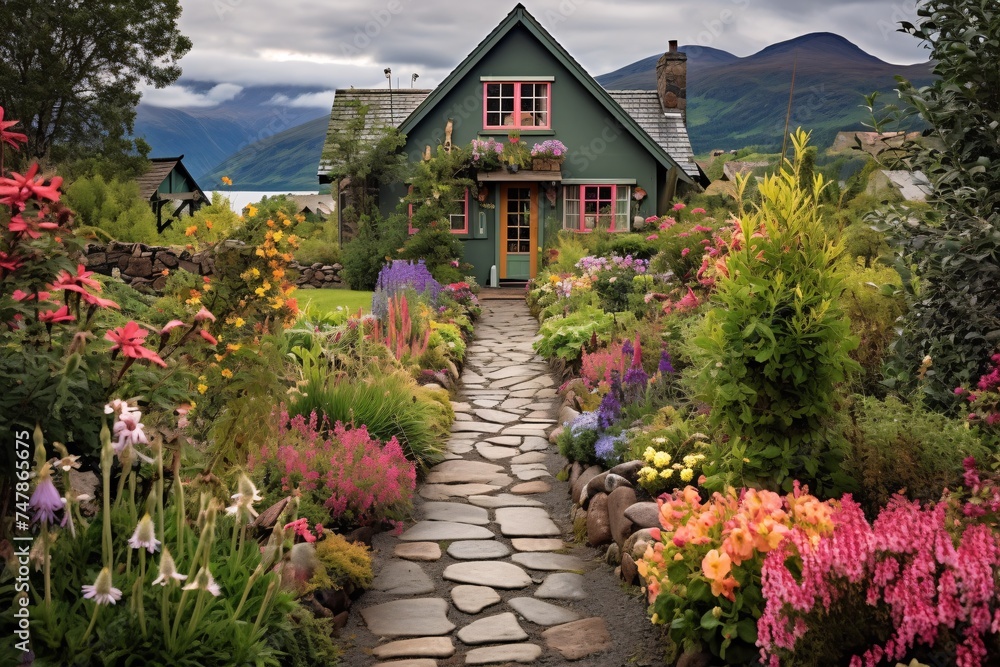 a house with a garden and flowers