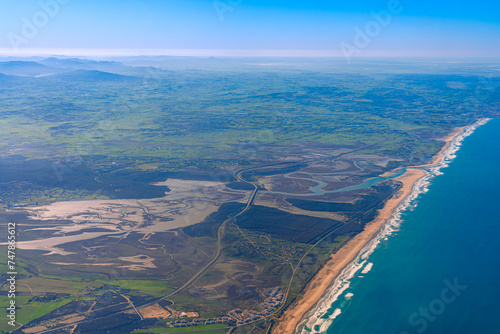 Aerial view of the Moroccan Atlantic Coast from an airliner before landing