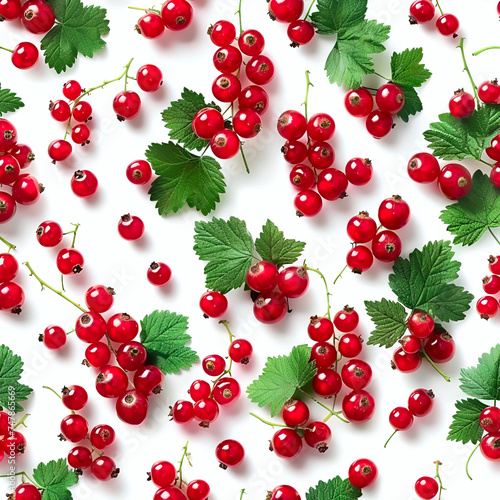 Pattern of red currant berries on white backgrounds.