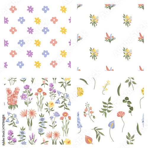 Vector seamless floral pattern. flower bouquets with a ribbon