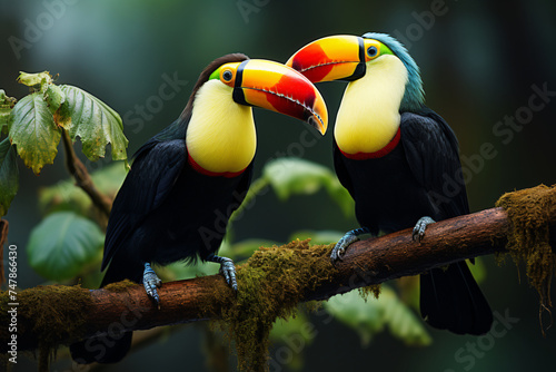 Toucan Sitting On the branch in the forest green