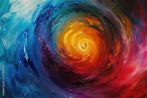 An abstract painting showcasing vibrant and intertwining swirls of various colors on a canvas, Vibrant, dynamic color swirls evoking the energy and rhythm of a cosmos in motion, AI Generated
