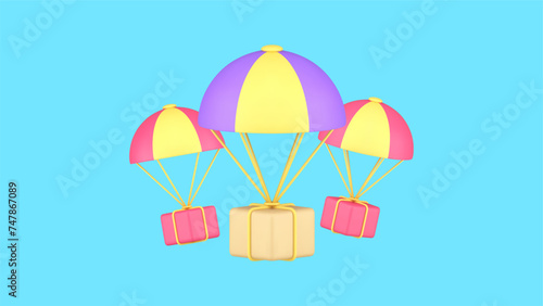 Air express delivery service box flying parachute banner copy space 3d icon realistic vector