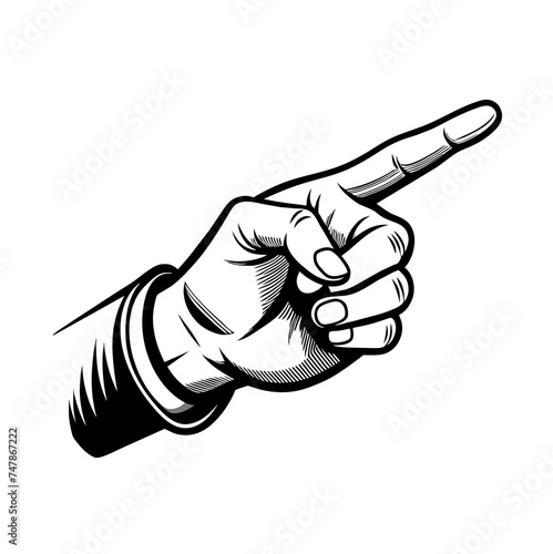 hand pointing illustration black and white isolated png