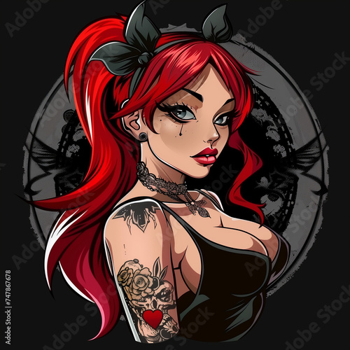 Anime Pin-Up Girl Tattoo Logo Vector Illustration