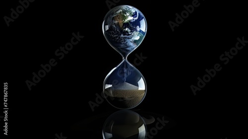 The Earth planet trapped in an hourglass, symbolizing the concept of global warming.