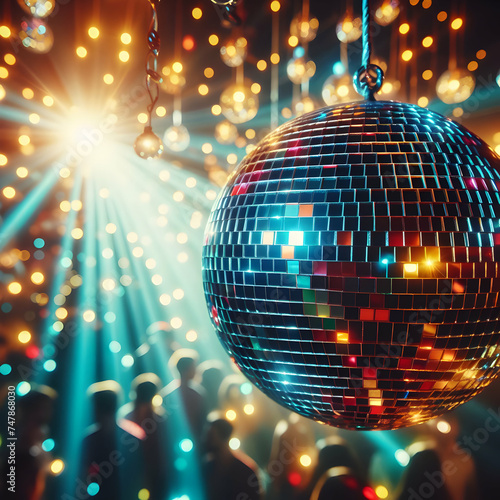 disco ball with lights , sphere, nightclub, vector, celebration, Ai generated 