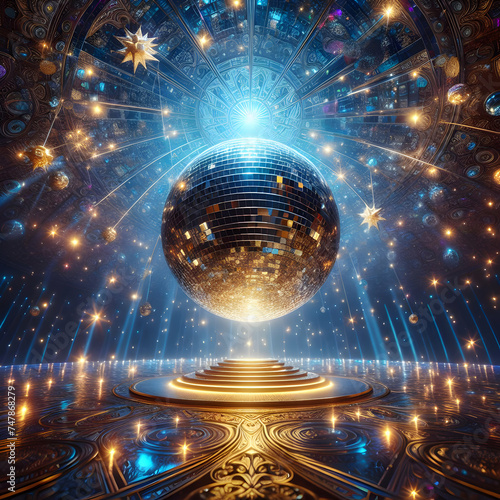 disco ball with lights light, technology, space, concept, fractal, backdrop, Ai generated 