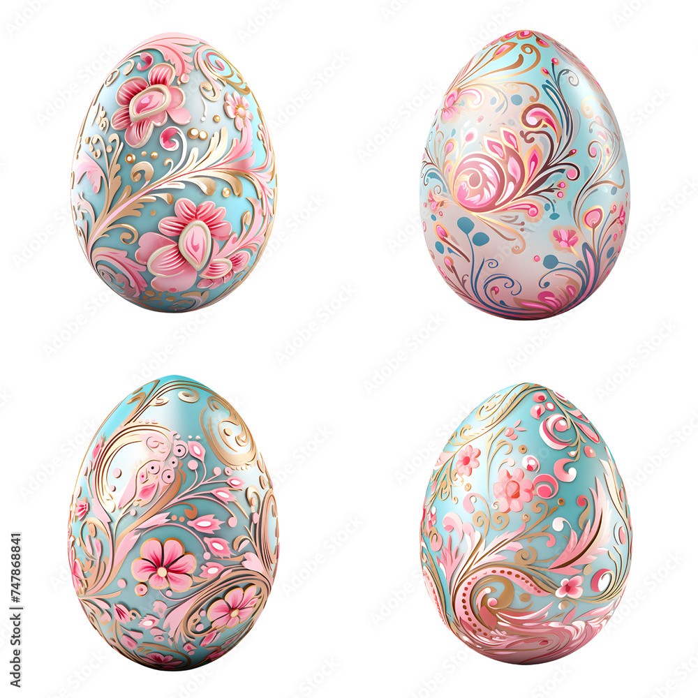 Set of various design of painted eggs in pastel color isolated on transparent background, cut out, png, collection of colored eggs Set of various design of painted eggs in pastel color isolated on transparent background, cut out, png, collection of colored eggs
