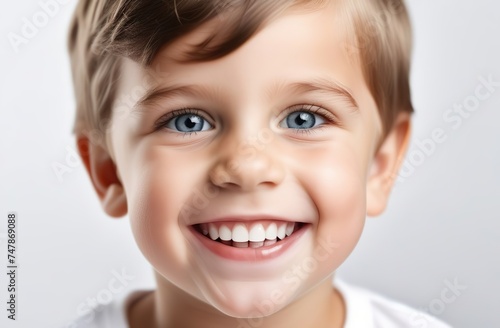 Cropped shot of the kid teeth on a white background. Baby with a tooth. Portrait of a little smiling boy tooth