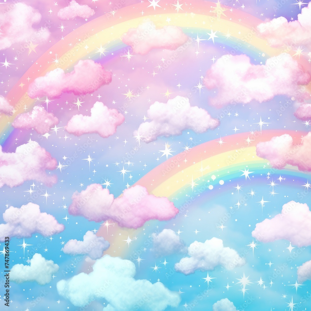 Rainbow in the Sky With Stars and Clouds Rainbow in the Sky With Stars and Clouds