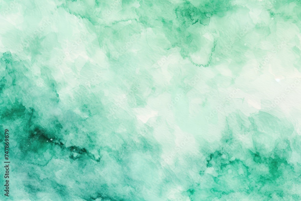 A photo showcasing a green and white background with white clouds floating across the sky, Vivid, refreshing mint green watercolor background, AI Generated