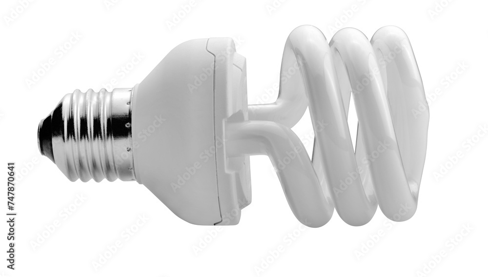 close up of a white light bulb on white background with clipping path