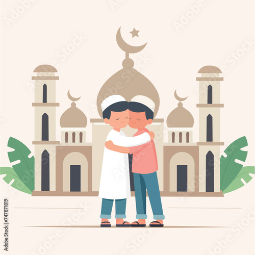 Indian Muslim boys hugging and wishing