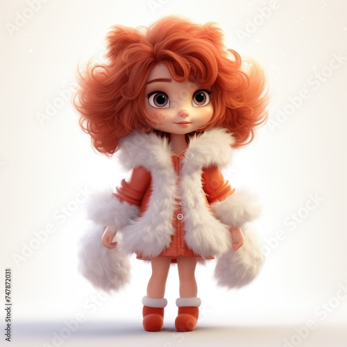 Little cute fox girl in a fur coat