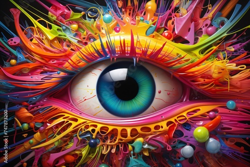 a colorful eye with blue eye and colorful paint splashes © Victor