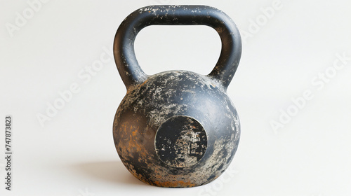 one black metal kettlebell for sports on a white isolated background photo