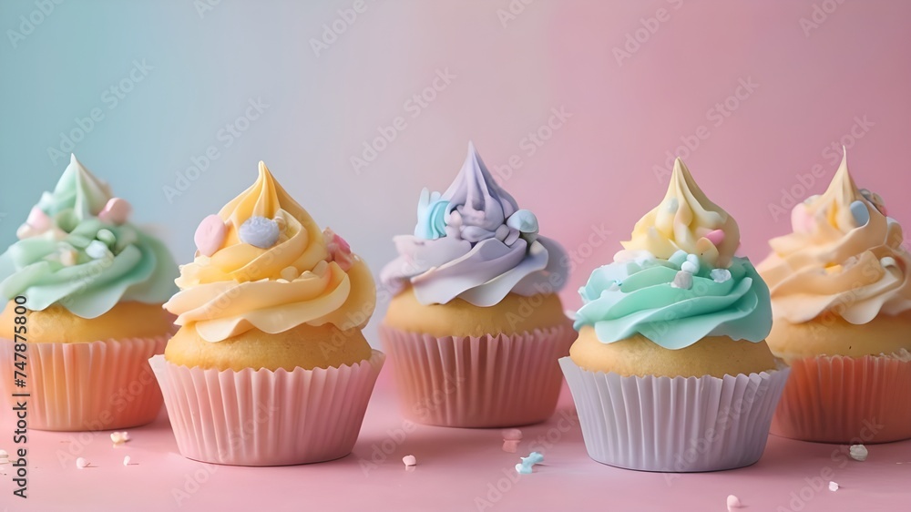 Cupcakes With Frosted Cream And Sprinkles.Generative AI