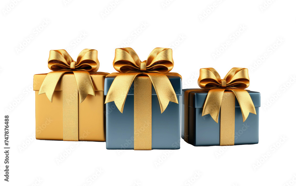 Three Blue Boxes With Gold Bows. Three blue boxes with elegant gold bows neatly placed side by side, creating a visually pleasing arrangement. Three Blue Boxes With Gold Bows. Three blue boxes with elegant gold bows neatly placed side by side, creating a visually pleasing arrangement.
