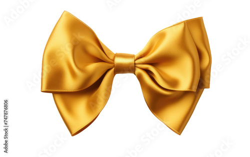 Gold Bow. A shiny gold bow lies elegantly creating a striking contrast. The bows intricate loops and tails catch the light, adding a touch of luxury to the scene.