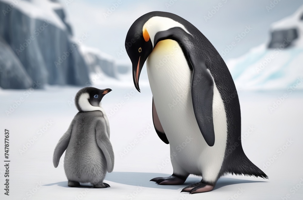 Obraz premium Adult and baby penguin