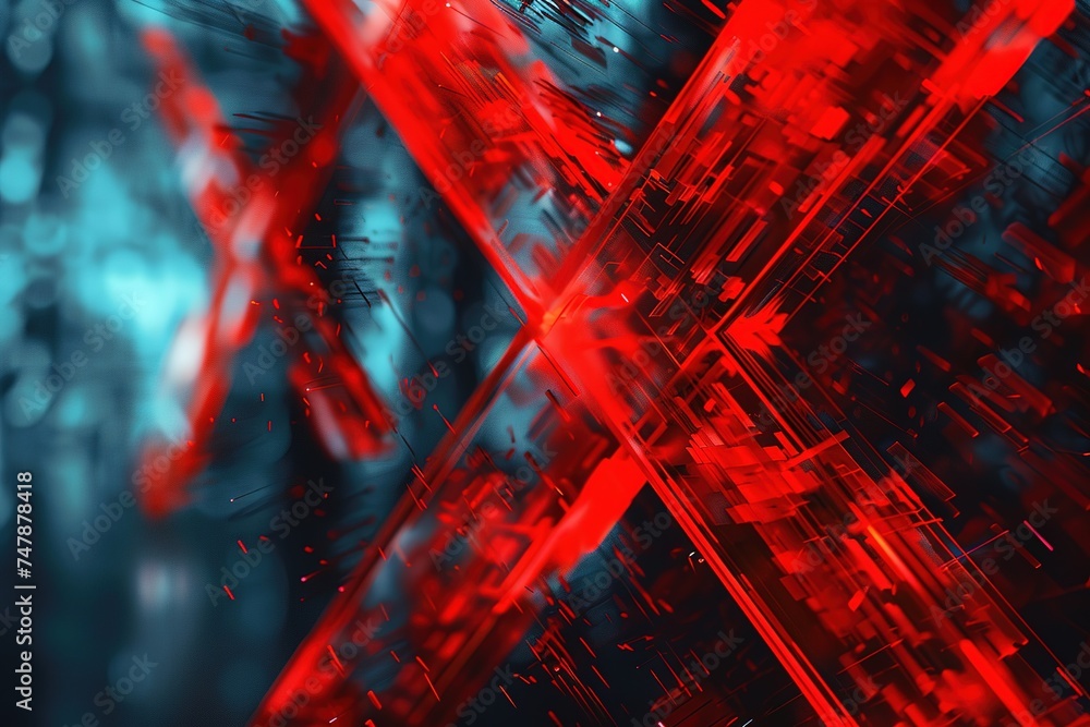 Red X technology blurred background Abstract Ray Patterns in Red Futuristic Hi-Tech Background