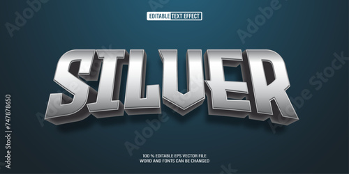 Editable 3d text style effect - Silver text effect Template	