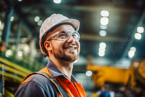 Young engineer man in the factory, closeup