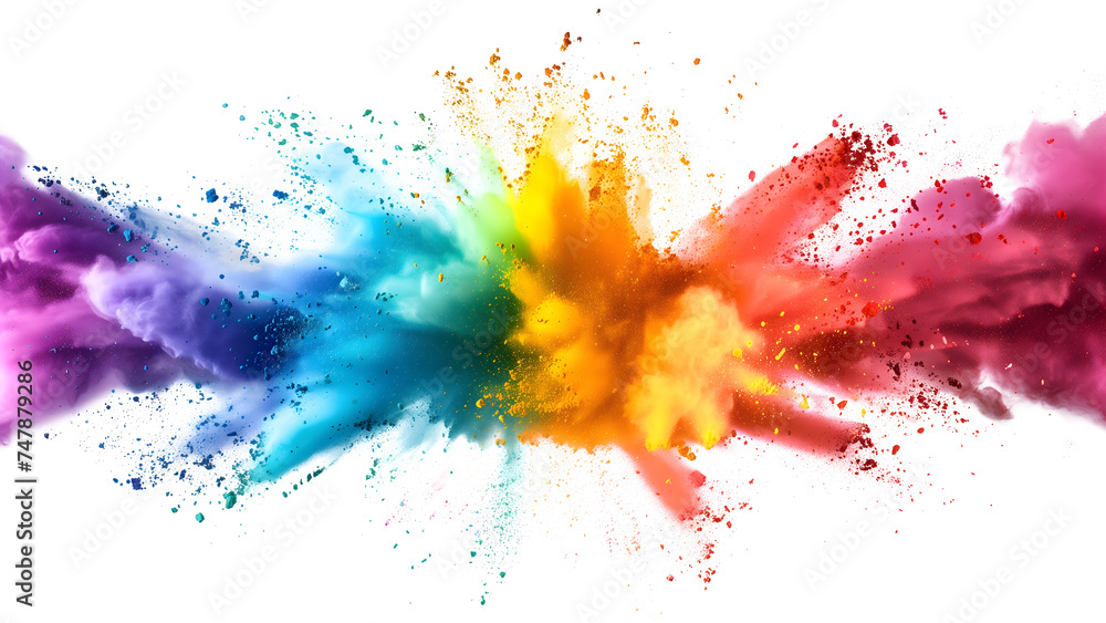 Abstract Color Powder Explosion with Different Color Exploding coming from right and left. Colorful Rainbow Holi Color Background with Vibrant Color Powders