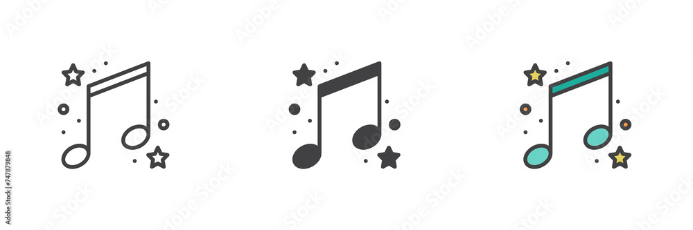 Music note and stars different style icon set - obrazy, fototapety, plakaty 