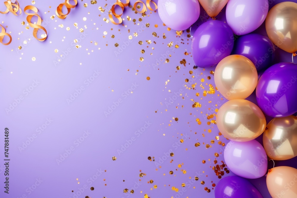Balloons with confetti. Background template design with helium balloons for Party for Birthday and anniversary celebration, carnival. weddings and valentine's day and international women's day Balloons with confetti. Background template design with helium balloons for Party for Birthday and anniversary celebration, carnival. weddings and valentine's day and international women's day