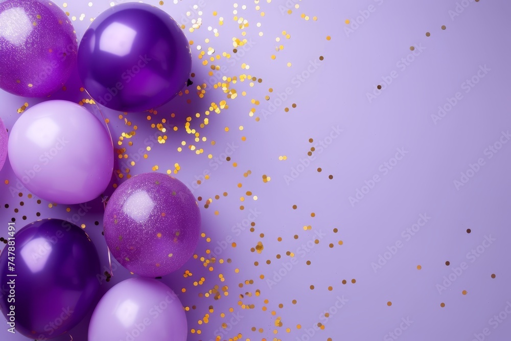 Balloons with confetti. Background template design with helium balloons for Party for Birthday and anniversary celebration, carnival. weddings and valentine's day and international women's day Balloons with confetti. Background template design with helium balloons for Party for Birthday and anniversary celebration, carnival. weddings and valentine's day and international women's day