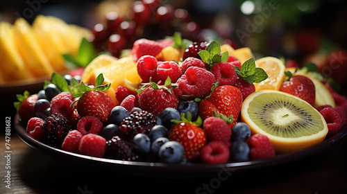 Close-up of colorful fresh fruits arranged in a bowl