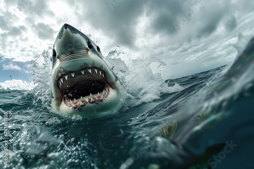 Great White Shark Breaching the Ocean Surface