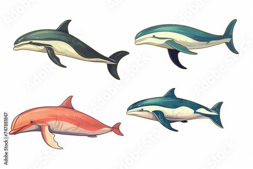 Set of whales on a white background.