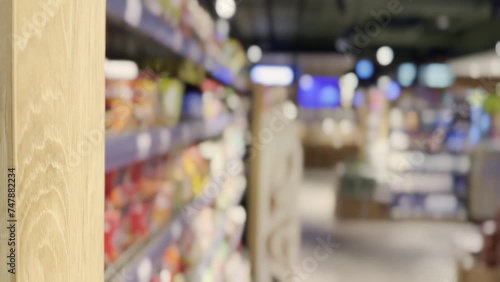 Wallpaper Mural supermarket shelves, blurred background, empty store Torontodigital.ca