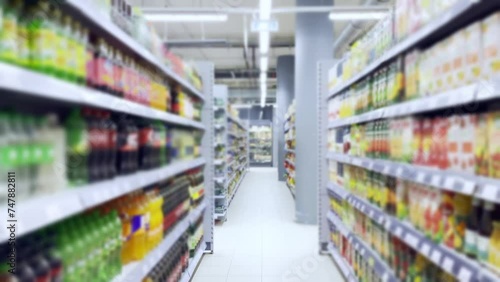 Wallpaper Mural supermarket shelves, blurred background, empty store Torontodigital.ca