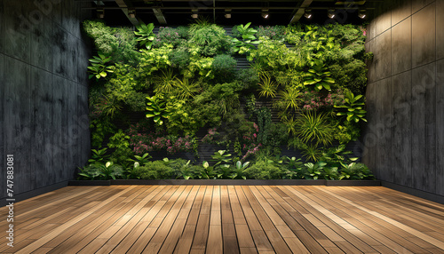 wooden floor and vertical garden background