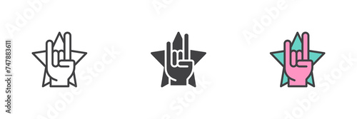 Rock and roll hand gesture and star different style icon set