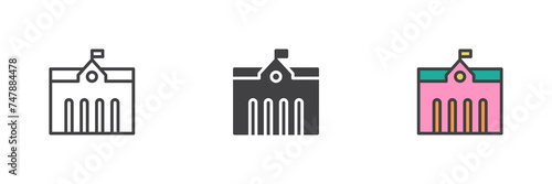City hall building different style icon set