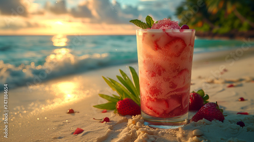 refreshing fruit cocktail, with ice. colorful illustration for magazines, restaurant menus, advertising booklets