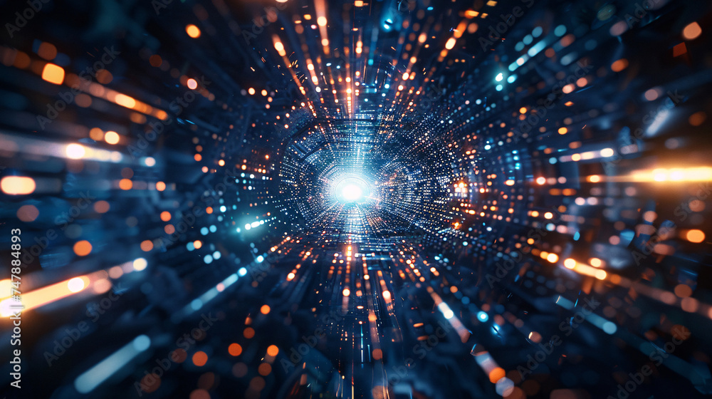 Particle flow tunnel space vortex, Internet science and technology creative background Particle flow tunnel space vortex, Internet science and technology creative background