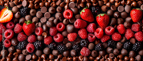 assorted handmade chocolates and fresh berries. banner for confectionery, sweets shop, handmade chocolate. photo