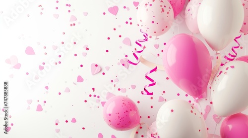 Balloons with confetti. Background template design with helium balloons for Party for Birthday and anniversary celebration  carnival. weddings and valentine s day and international women s day