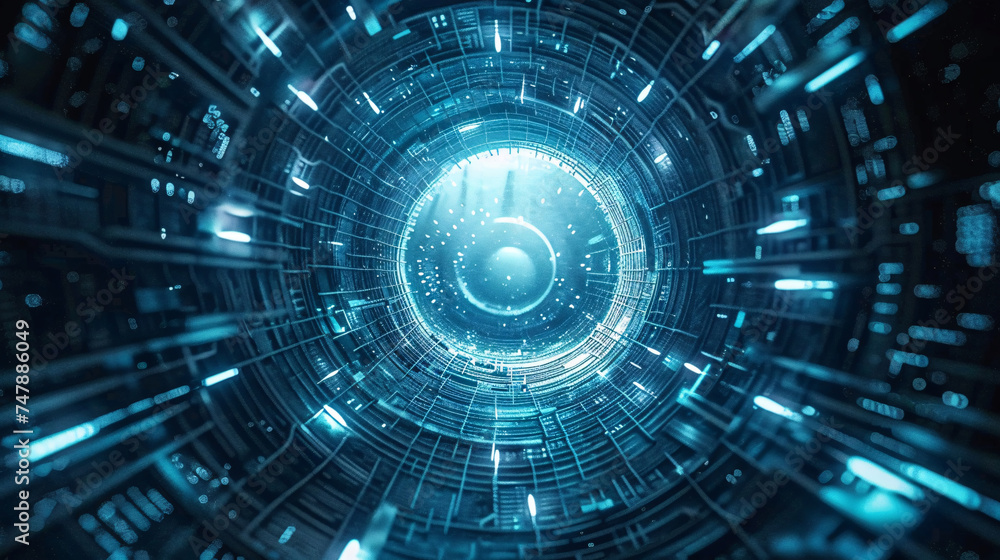 Particle flow tunnel space vortex, Internet science and technology creative background Particle flow tunnel space vortex, Internet science and technology creative background