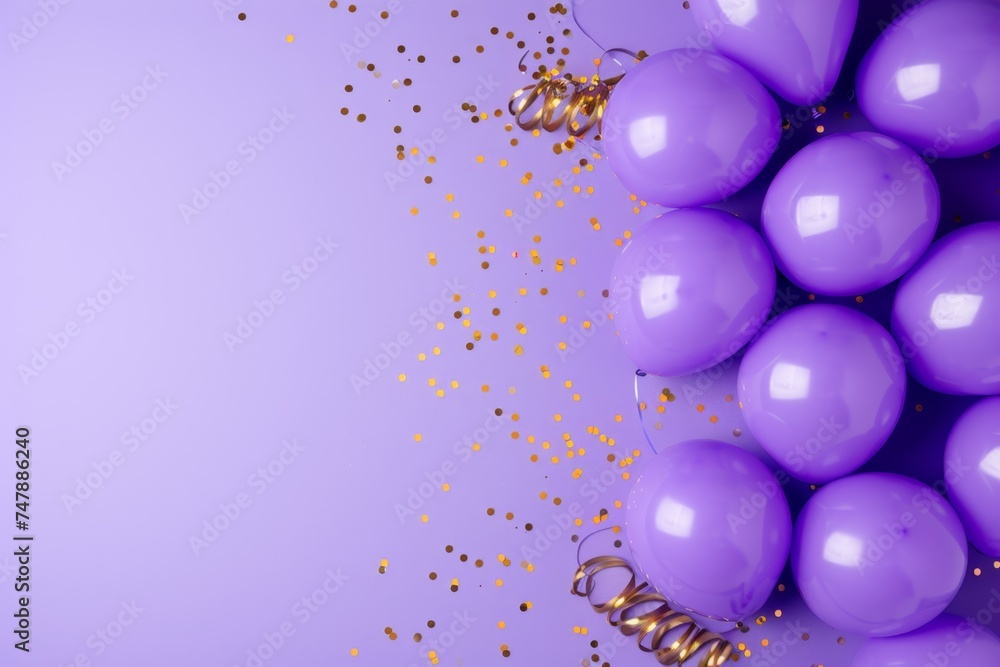 Balloons with confetti. Background template design with helium balloons for Party for Birthday and anniversary celebration, carnival. weddings and valentine's day and international women's day